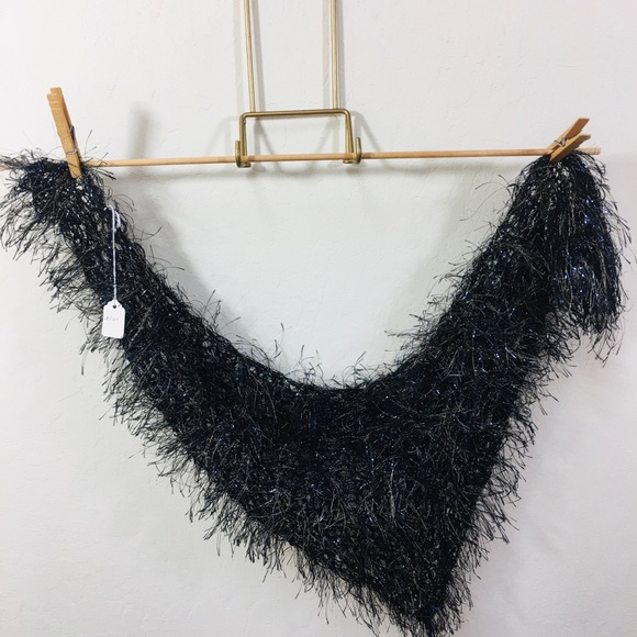 Sparkly Witchy Crochet Triangle Scarf Black & Gold & Blue - Picture 3 of 6